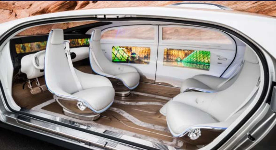 Reference visual of a compact autonomous vehicle cabin with rotating seats